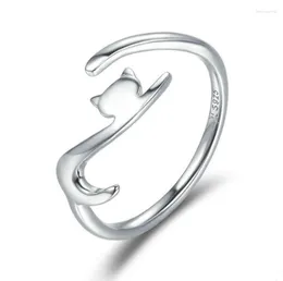 Wedding Rings OneQuarter 925 Sterling Silver Sticky Cat With Long Tail Finger Ring Women Adjustable Engagement Creative Jewelry 203080626