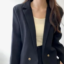 Women's Suits Autumn And Winter Retro Casual Short Sleeved Blazer Coat Commuting Solid Color Loose Single Breasted Suit Collar Jacket