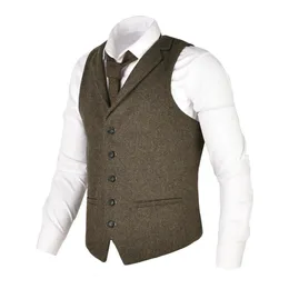 VOBOOM Men Waistcoat Herringbone Tweed Wool Blend Suit Vest Tailored Collar Dress Vests 018 240228