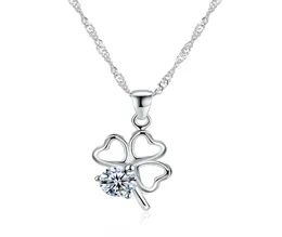 Rhodium Plated Necklaces Fourleaf Clover Pattern Mosaic White Zircon Pendant Accessories S925 Sterling Silver Necklace Prom Gifts2298495