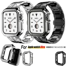 Ironman Three Bead Metal Chain Branslet Branslet Pasp z linkiem Case Solid Straps Straps Pasme Paspbase do Apple Watch Series 3 4 5 6 7 8 9 Iwatch 40 41mm 44 45 mm