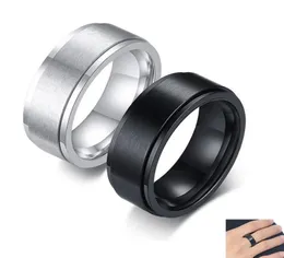 Bröllopsringar Simple 8mm Wide Silver Color Rostfritt stål Men039S Ring Black Rotatable Finger Gift Jewelry7590264