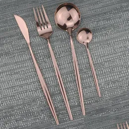 Dinnerware Sets Jankng Rose Knife Fork Spoon Flatware Western Mirror Cutlery Stainless Steel Tableware Sierware El Home Wedding Drop Dhldh