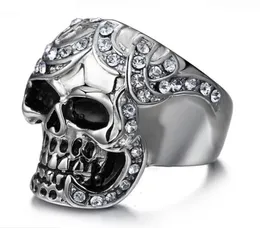 Totenkopfring Herren039s Vintage Gothic Edelstahlringe Totenkopfflügel Motorrad Biker Ringe mit CZ Größe 812 2023049