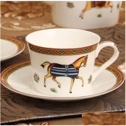 Coffee Tea Sets Horse Design Porcelain Cup With Saucer Bone China Glasses Gold Outline Cups Drop Delivery Home Garden Kitchen Dini Dhqtl