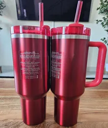 US Stock Black Chroma Starbacks Holiday Red Winter Cosmo Pink With 1: 1 Logo Quencher H2.0 40oz Tumblers Cups Silicone Handle Lock Straw Car Mugs Water flaskor I0228