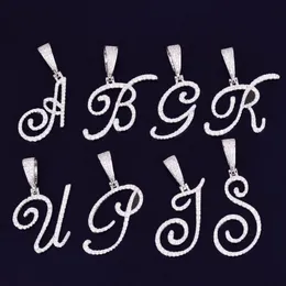 Neue Iced Out A-Z Single Cursive Letter Anhänger Halskette mit 24 Zoll Seilkette Hip Hop Jewelry246a