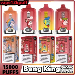 Original Bang King15K Puff Disponible Electronic Cigarette 650mAh uppladdningsbar smart skärmolja/elektrisk indikator Ljus mesh spole 15000 puff 25 ml