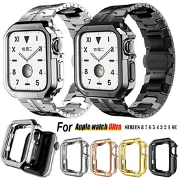 Armor Three Bead Metal Chain Armband Rem Band med Case Link Solid rostfritt stålband Band Watchband för Apple Watch Series 3 4 5 6 7 8 9 IWATCH 40 41mm 44 45mm