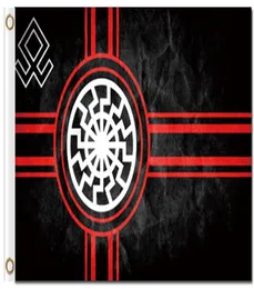 Digitaltryck Anpassad 3x5ft Black Sun Flag 90x150cm Polyester Kolovrat Slavic Symbol Sun Wheel Svarog Solstice Runes Banner5176953