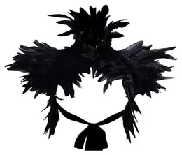 Halsdukar fjäder rygg sjal falsk krage axel wrap cape gothic med band slipsar cosplay costume party halsduk kvinnors kort6166859