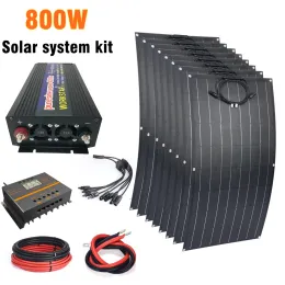 Kit de célula solar solar 800w, carregador de veículo para acampamento doméstico, 100w, etfe, painel solar flexível completo, sistema solar off grid, inversor de 4000w