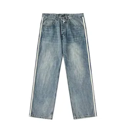 Mens Designer BLCG LENCIA X AD Make Old Washed Jeans Straight Stone Washed Trousers Heart Letter Washed Destroyed Women Men jeans Straight jeans