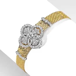 Bracciale di lusso di gioielli di design VanCA Bracciale a quadrifoglio in stile pizzo italiano con lusso leggero e sensazione di fascia alta color oro intarsiato con diamanti femminili