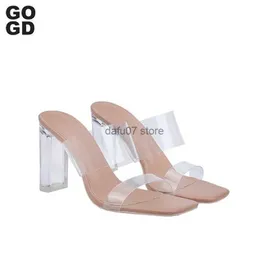 Scarpe eleganti GOGD Donne di marca Pantofole con cintura trasparente Sandali estivi in PVC Décolleté con tacco alto in cristallo Pantofole in gelatina da 9 cm Punta quadrata aperta sexyH24228