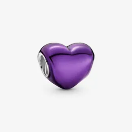 Charms cuore viola metallizzato argento sterling 100% 925 adatto braccialetto europeo originale con ciondoli moda donna fidanzamento matrimonio Jewelr272z