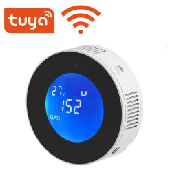 جهاز الكاشف Tuya WiFi مستشعر إنذار الغاز الطبيعي الذكي مع وظيفة درجة الحرارة قابلة للاحتراق تسرب الكشف عن LCD تطبيق الحياة الذكية