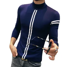 2016 خريف men039s t قميص جديد الموضة لذيذة مخطط الأكمام طويلة tird tirt mens الاتجاه غير الرسمي رفيع النحافة Tees 9691365