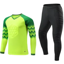 Uniform Mens Football Training Goalkeeper Uniform Kids Soccer Jersey Set Long Sleeve Protective Sponge Shirt Pants 240223