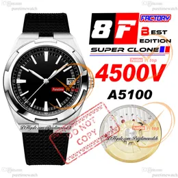 8F Overseas 4500V Ultra-Thin A5100 Auto Winding Automatic Mens Watch 41mm Black Stick Dial Rubber Strap Super Edition Relógios Puretimewatch Reloj Hombre