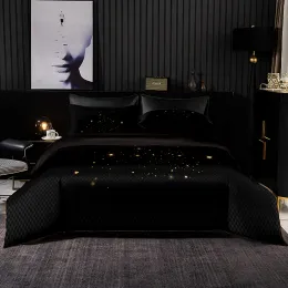 Set Black Luxury Pedding Zestaw kołdry 228x228 z poduszką, kołdrą 245x210, atmosfera Highend Extra duże arkusz łóżka Sheer Curtains