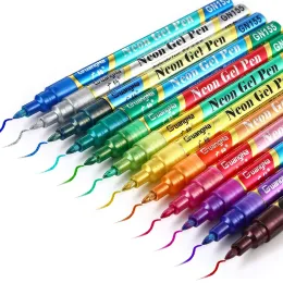 Markers 12 Colors Glitter Sketch Drawing Color Pen Markers Gel Pens Set Refill Rollerball Pastel Neon Marker Office School Stationery