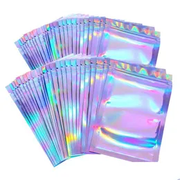 Sacos de embalagem Atacado Resealable Smell Proof Bags Mylar Foil Bolsa Plana Zipper Bag Laser Rainbow Holographic Color Embalagem para Parte Dh2Fu