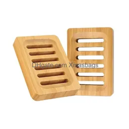 Soap Dishes Wooden Bamboo Plastic Dish Tray Holder Storage Rack Plate Box Container For Bath Shower Bathroom Drop Delivery Home Gard Dhsq1