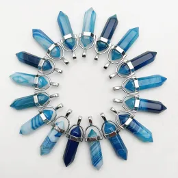 Collana di pendenti di agate a strisce blu in pietra naturale nuova moda gioielli per realizzare accessori per pendoli con ciondoli di gioielli 24pz Spedizione gratuita