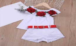26Y Infant Kids Clothing Girl Clothes Sets Summer Fashion Off Shoulder 3D Rose Flower Cotton Top Skirt Outfit Set 2108042293809
