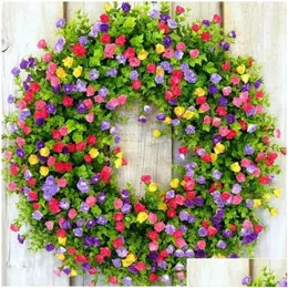 Decorative Flowers Wreaths Colorf Artificial Wreath Wall Hanging Floral Garland For Front Door Window Farmhouse Decoration Drop De Dhi2H