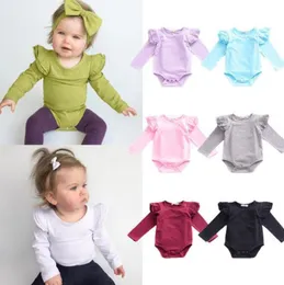 Jumpsuits Infant Baby Girl Boy Long Sleeve Romper Solid Color Ruffled Casual Fashion Bodysuit Outfit6763571