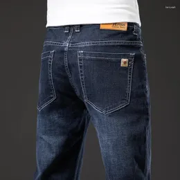 Jeans masculinos tamanho grande 40 42 44 46 primavera reta clássico negócios moda estiramento calças soltas calças jeans céu azul