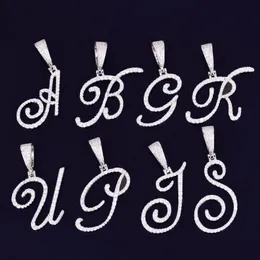 Nuova collana con pendente a lettera corsiva singola A-Z ghiacciata con catena di corda da 24 pollici Gioielli Hip Hop275t