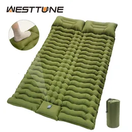 Utomhus dubbel sovplatta Uppblåsbar madrass med kudde 2 personer campingmatta turistmadrass för vandringsläger säng luft matt 240220