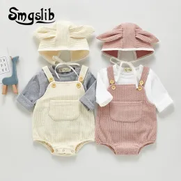 Sets SMGSLIB 2pcs Set Baby Boy Bodysuit Girls Clothes Set 2021 Spring New Baby Cotton Jumpsuit + Hats Toddler Baby Boys Girls Outfits