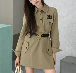Spring Autumn Dresses for Women Designer Shirt Dress with Belt Fashion Letters Embroidery Lady Short Skirt Summer Mini Skirts One Pieces Suits Highly Quality