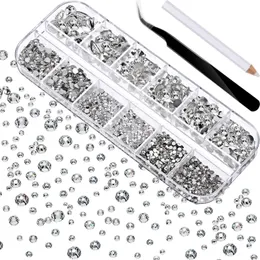 2000pcs شقة AB Crystal S Gems الأظافر الزخارف مع Tweezer و Atting أقلام أدوات manicure للحرف الوجه 240219