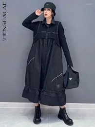 Casual Dresses Shengpalae Fake 2 Piece Dress for Women Autumn 2024 Letter Printed Tank Tops Spliced ​​Vestido Fashion Female Loose Robe R6289