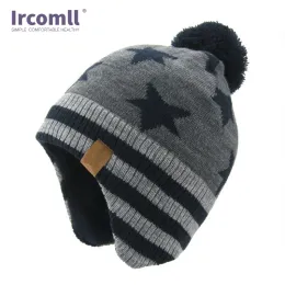 Conjuntos Ircomll Chapéus de bebê de algodão de malha orelha protetor para criança meninas inverno meninos chapéu crianças pompom chapéu acessórios infantis