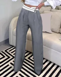 Pantaloni da donna Donna Quotidiano Versatile 2024 Primavera/estate Ultimo elegante stile da pendolarismo Moda Contrasto Pannelli Sovrapposizione Increspato Lavoro