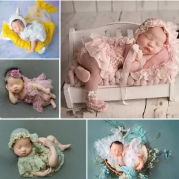 Conjuntos de roupas para fotos de bebês de 02 anos, recém-nascidos, meninas, rendas, vestidos de princesa, chapéu, faixa de cabeça, travesseiro, roupas infantis, traje de fotografia