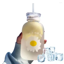 Garrafas de água Matte BottleStraw Transparente Vidro Fosco Beber resistente ao calor com escala para suco