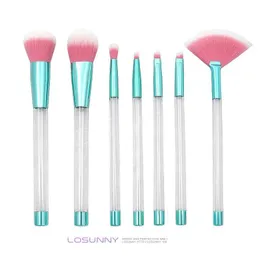 Makeup Brushes 7 Pcs Liquid Glitter Makeup Brushes Empty Transparent Crystal Hollow Handle Brush Set Diy Manual Perfusion Sand Make Up Dhgoe