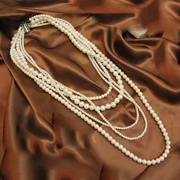 Coreia moda 5 camadas longo suéter corrente colar para mulheres festa pérolas jóias colares de moda 240222