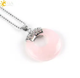 csja New Agate Women Necklace Hollow Circle Vintage Pendants Reiki Healing Natural Gem Stone Lapis Lazuli Rose Quartz Girlfriend G7352991