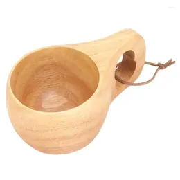 Tumblers Wood Camping Cup med handtag handpolering Vackert träkorn Eco Friendly Coffee Mug för vandring