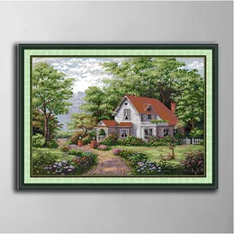 Red Roof Villa DIY Cross Stitch Thats Termore Mets Needlework Counted Print on Canvas DMC 14ct 11ct ، قطعة قماش قطنية طويلة النعومة (أكثر ناعمة وقابلة للإنهاء)