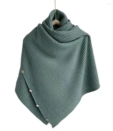 Halsdukar knapp solida vinter kvinnor poncho cappa halsduk rektangel stickad pashmina sjal wraps rycker bufandas sjaal sciarpa donna i1669947