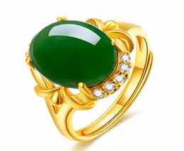 Vintage green jade emerald gemstones zircon diamonds rings for women 14k gold color jewelry bijoux party accessory birthday gift7594492